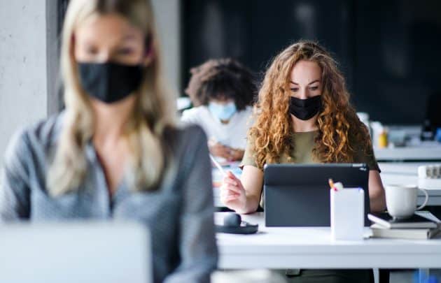 Office workers in masks